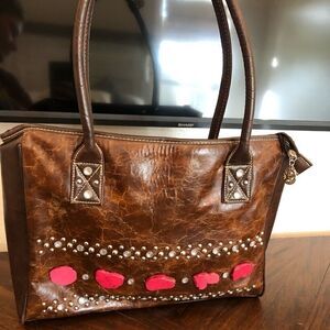 Vintage Country Road brown purse with red stones